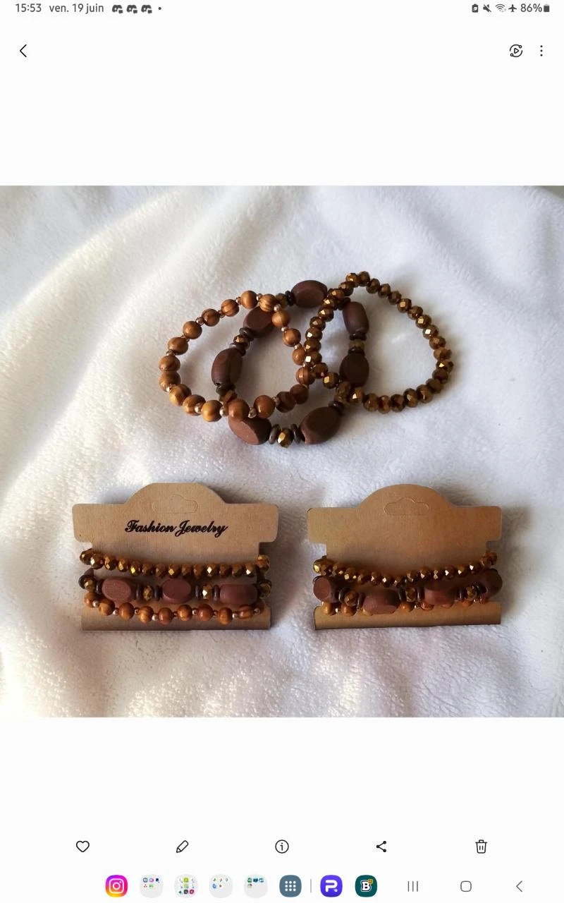 Lot 3 bracelets perles et bois unisexe taille unique élastique fashion Jewelry N